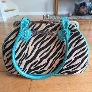 NWT Lux de Ville "Mermaid Blue Sparkle & Tiger Faux Sin City Kiss Lock" Purse